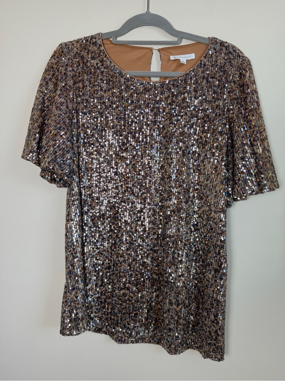 FSL Apparel Sequin Short Sleeve Party Top - Bronze